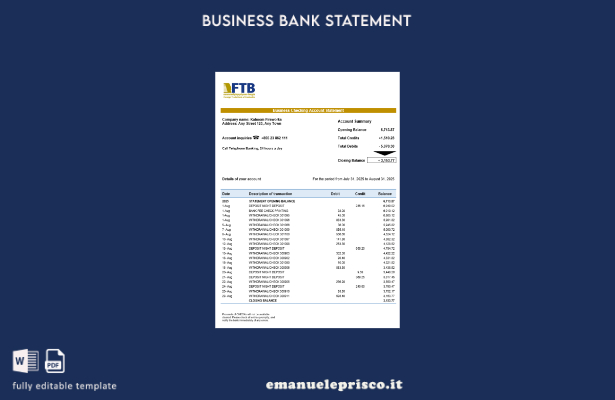 stile verificato Estratto conto bancario aziendale della Banca del commercio est